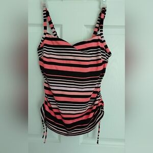 Jag Pink and Black Pinstrip Bra Size Crossback Swim Top